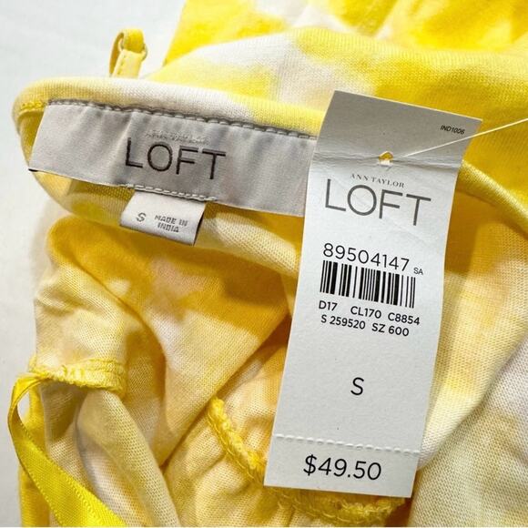 NWT LOFT Stripe Dress Ruffle Neckline Yellow Size S Sundress - Picture 6 of 7